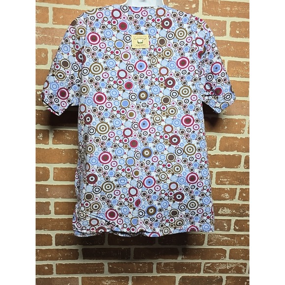 Cottonality‎ Natural Comfort Scrub Top Short Sleeve Sz S Blue Bubbly Slip On - Picture 5 of 9